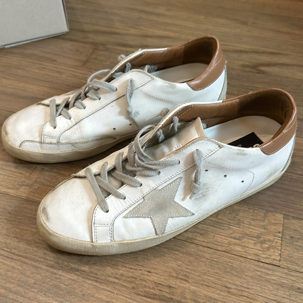 Golden Goose White and Tan Star Sneakers